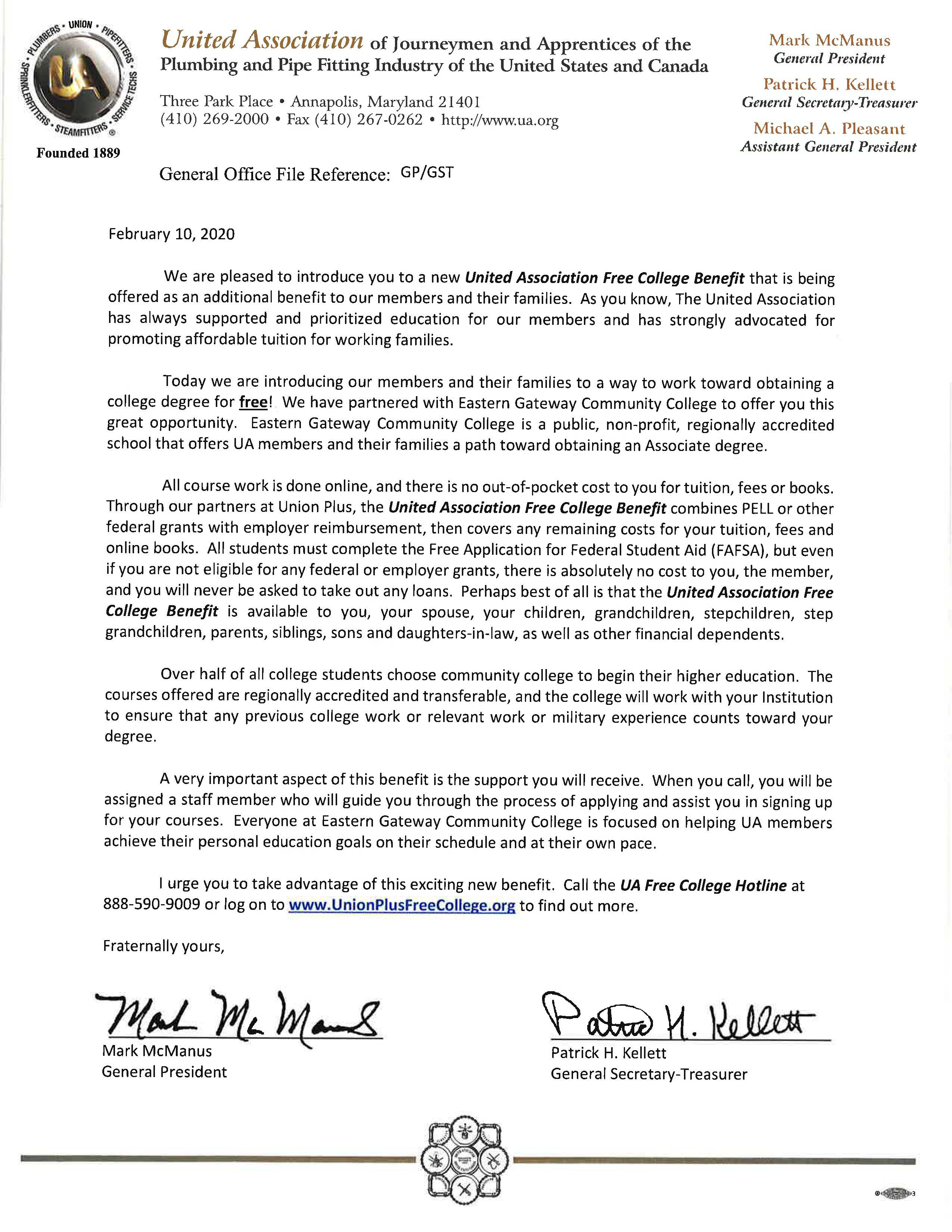 United Association Free College Benefit